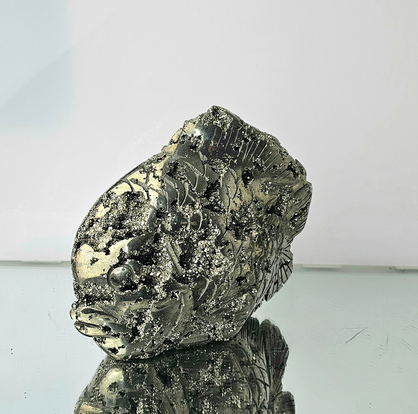 Peruvian Pyrite Crystal Carving - Fish (#6)