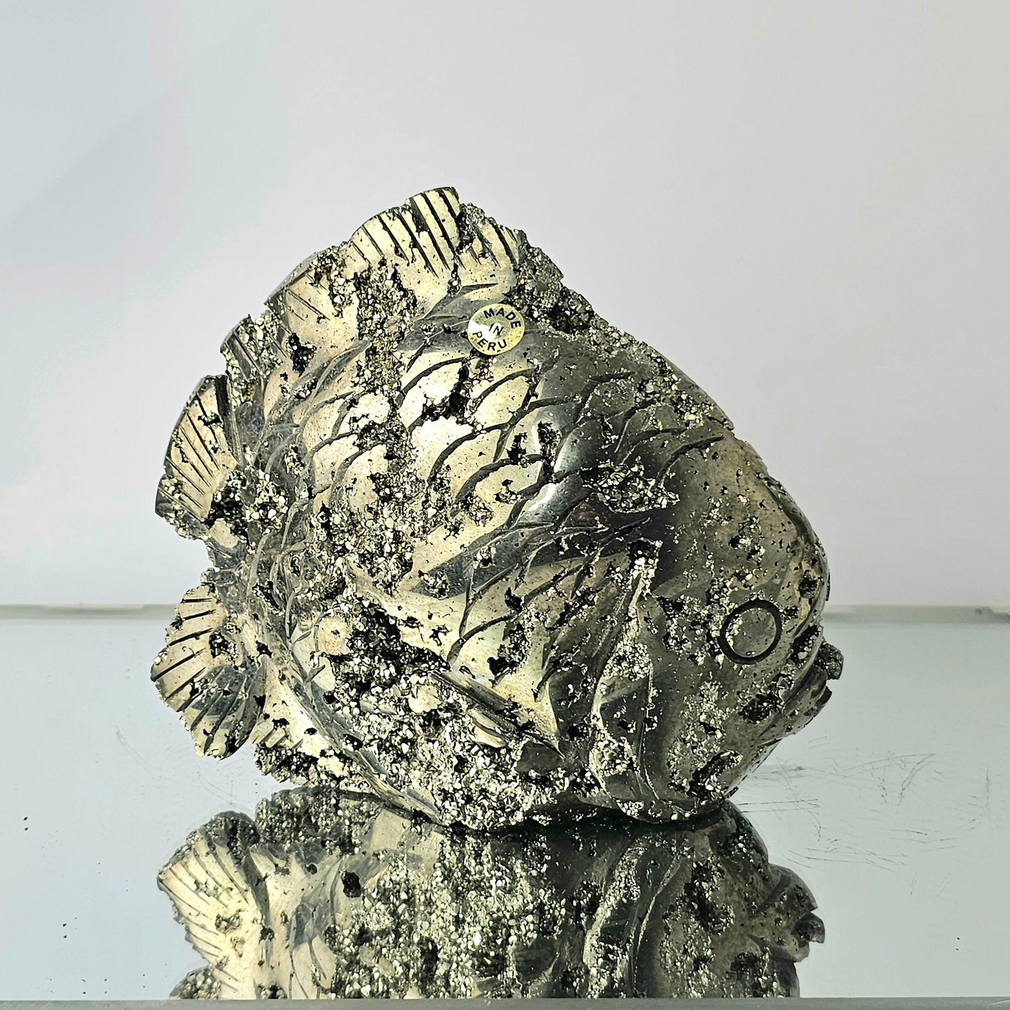 Peruvian Pyrite Crystal Carving - Fish (#6)