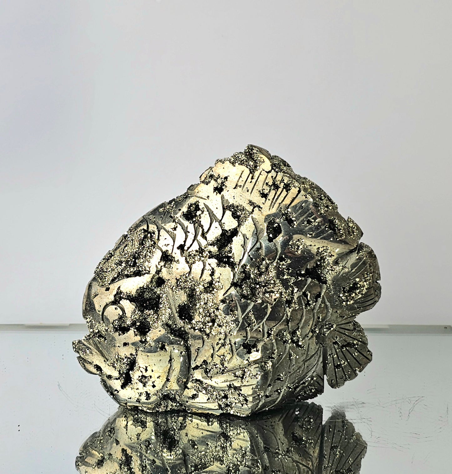 Peruvian Pyrite Crystal Carving - Fish (#6)