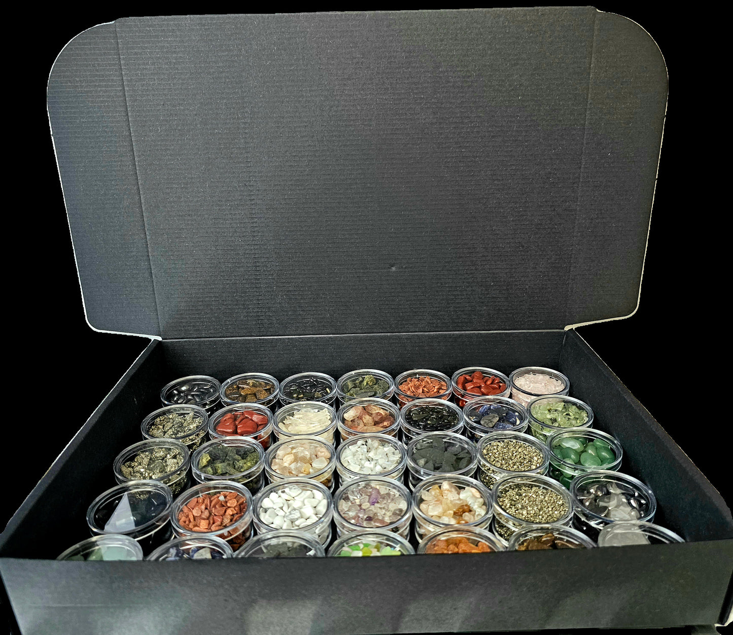 Large Crystal Chip Selection Box - 35 individual pots of Crystal Chips / Crystal Points / Rough Crystals