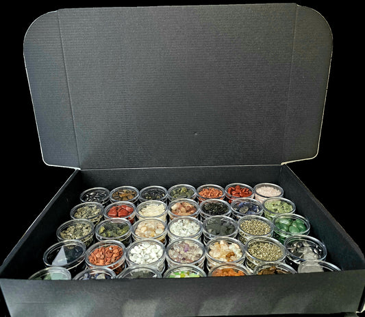 Large Crystal Chip Selection Box - 35 individual pots of Crystal Chips / Crystal Points / Rough Crystals
