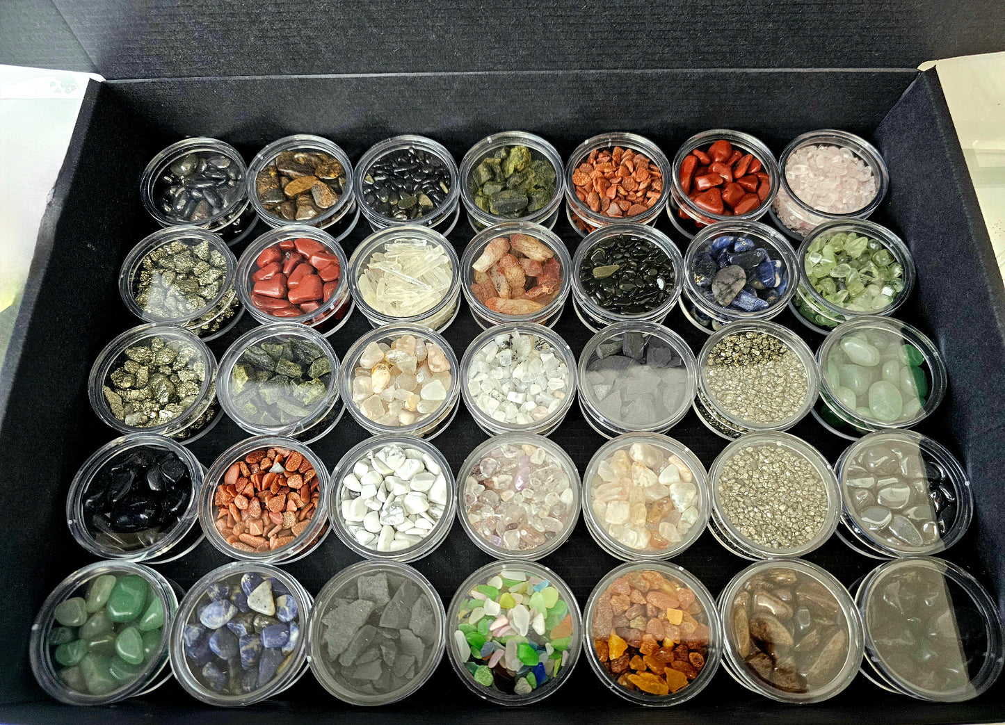 Large Crystal Chip Selection Box - 35 individual pots of Crystal Chips / Crystal Points / Rough Crystals