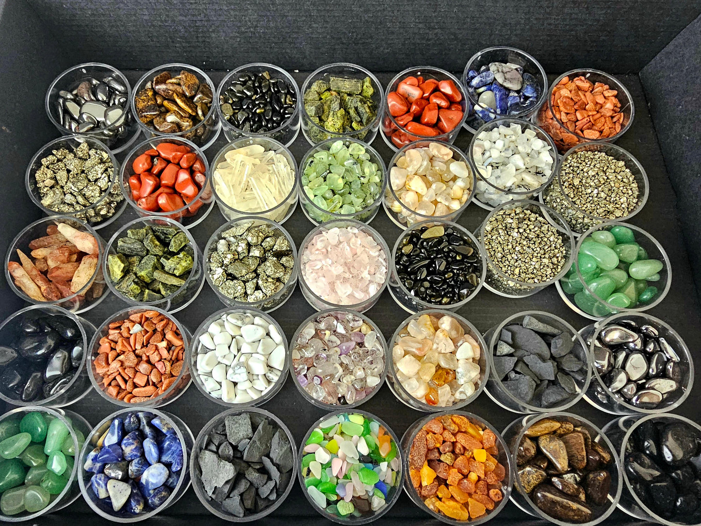 Large Crystal Chip Selection Box - 35 individual pots of Crystal Chips / Crystal Points / Rough Crystals
