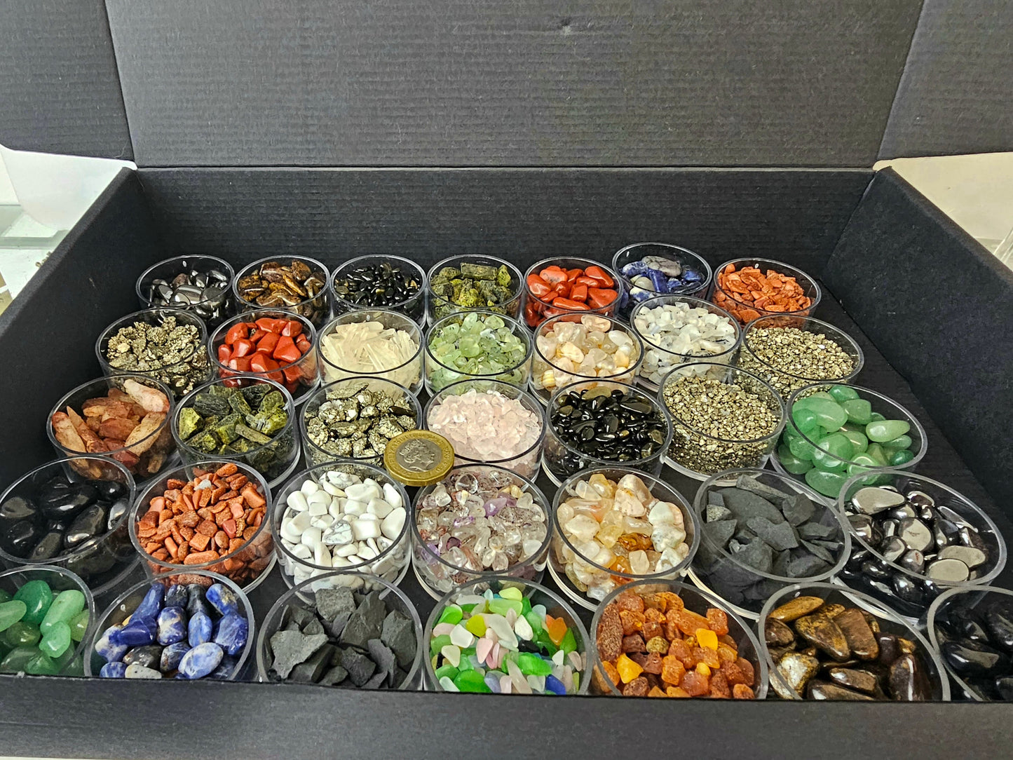 Large Crystal Chip Selection Box - 35 individual pots of Crystal Chips / Crystal Points / Rough Crystals