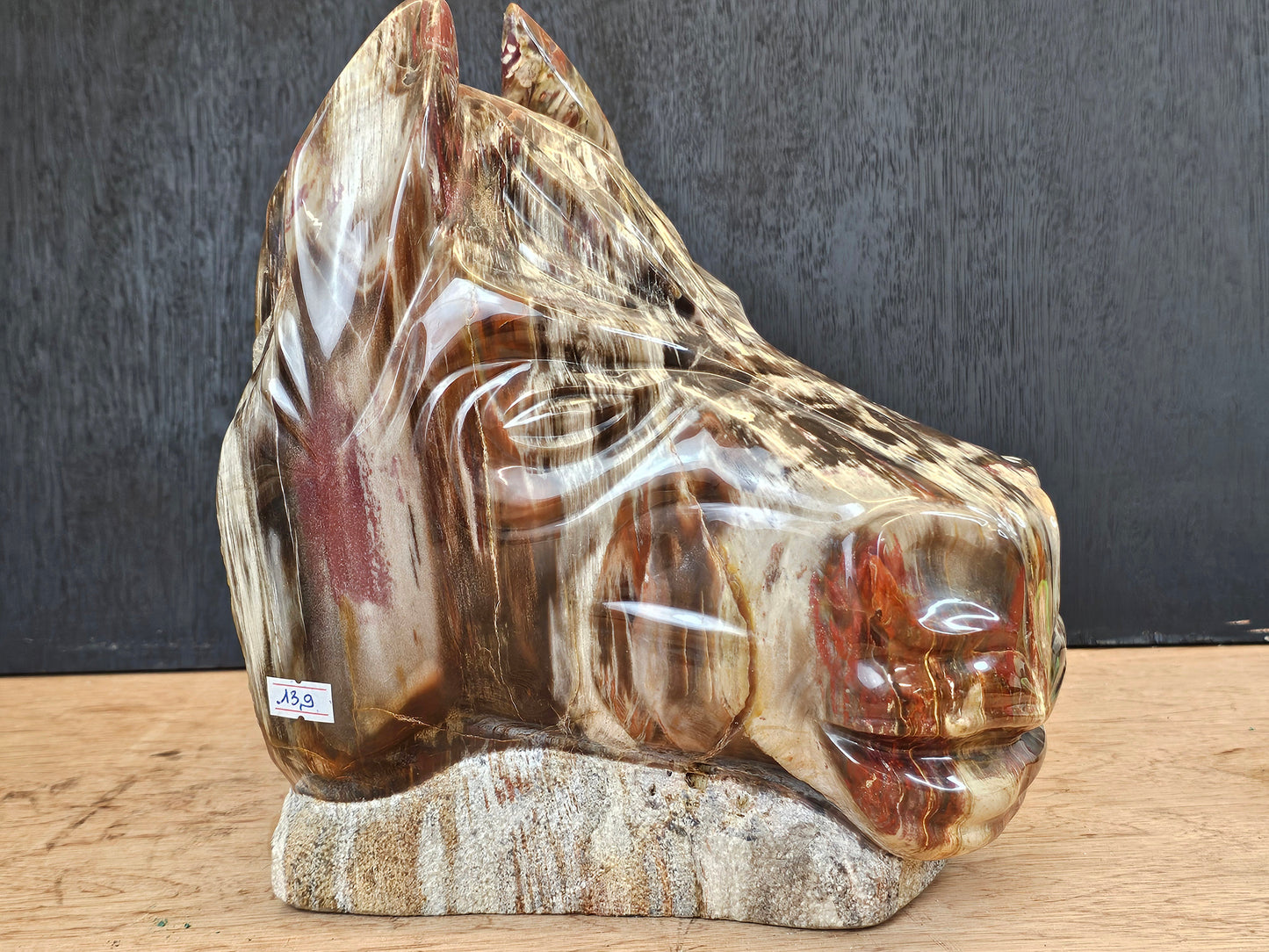 Large Horse Head Fossil Wood Carving