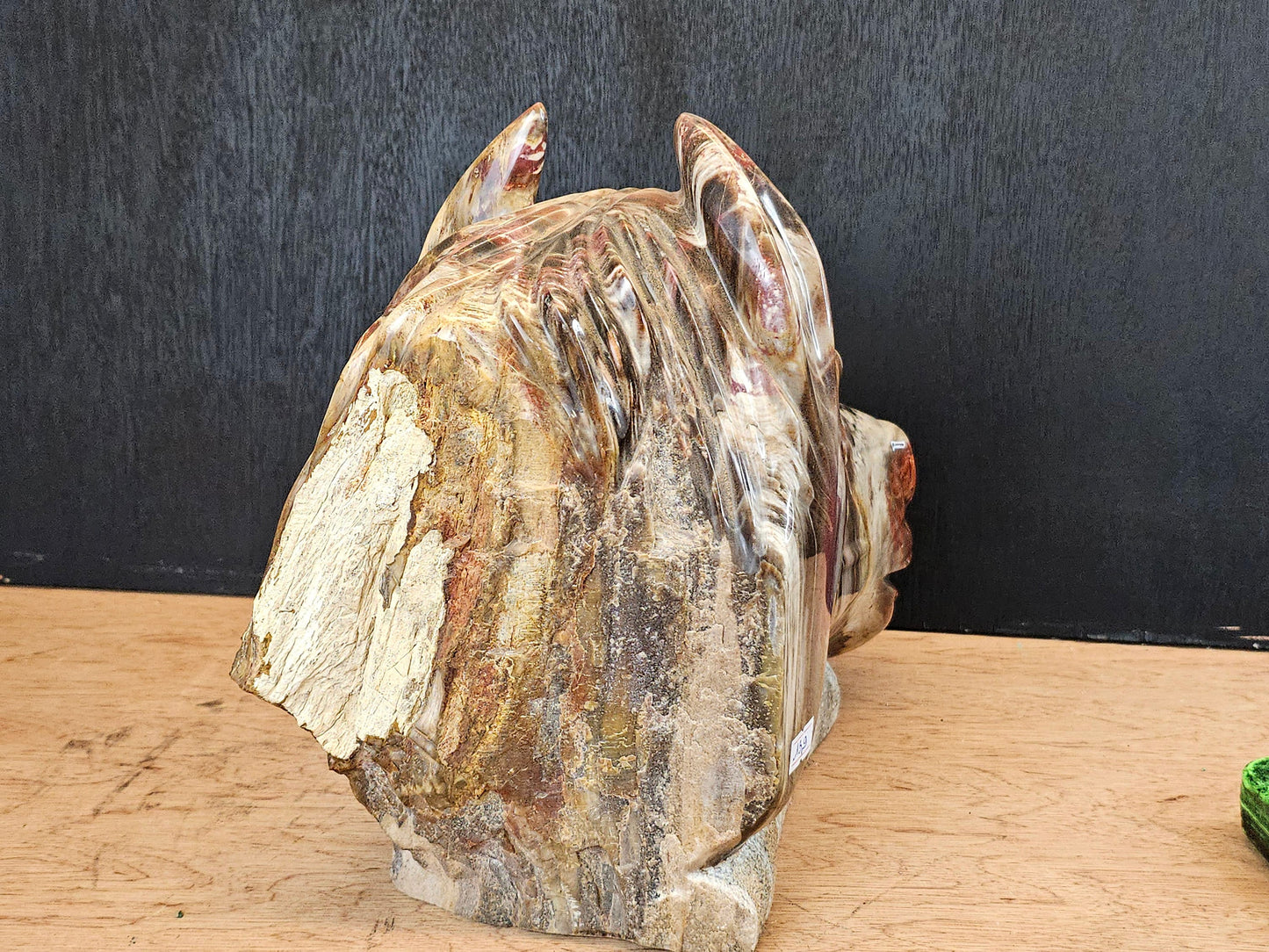 Large Horse Head Fossil Wood Carving