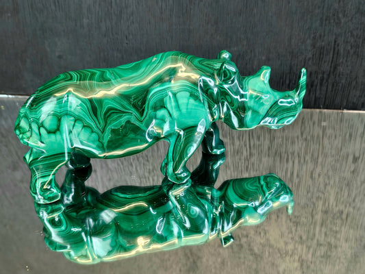 Large Malachite Crystal Rhino Carving  1.3 KG