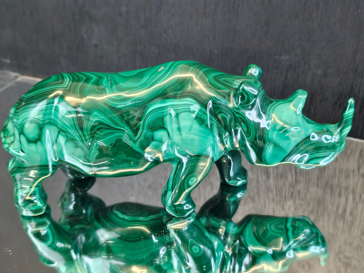 Large Malachite Crystal Rhino Carving  1.3 KG