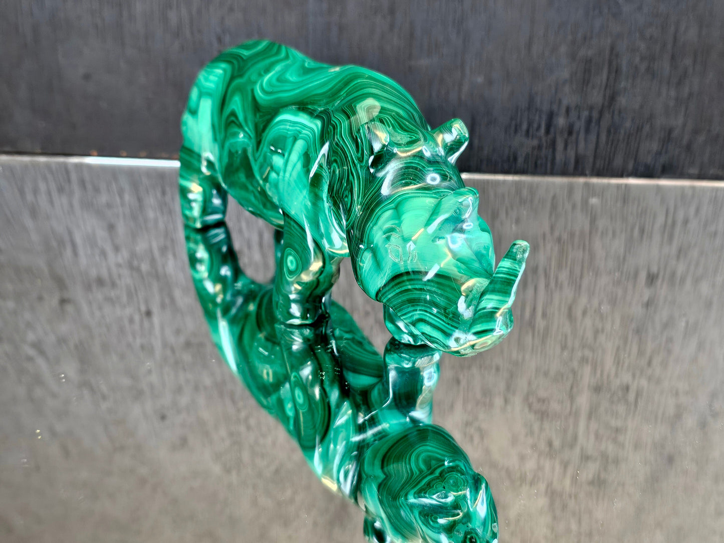 Large Malachite Crystal Rhino Carving  1.3 KG