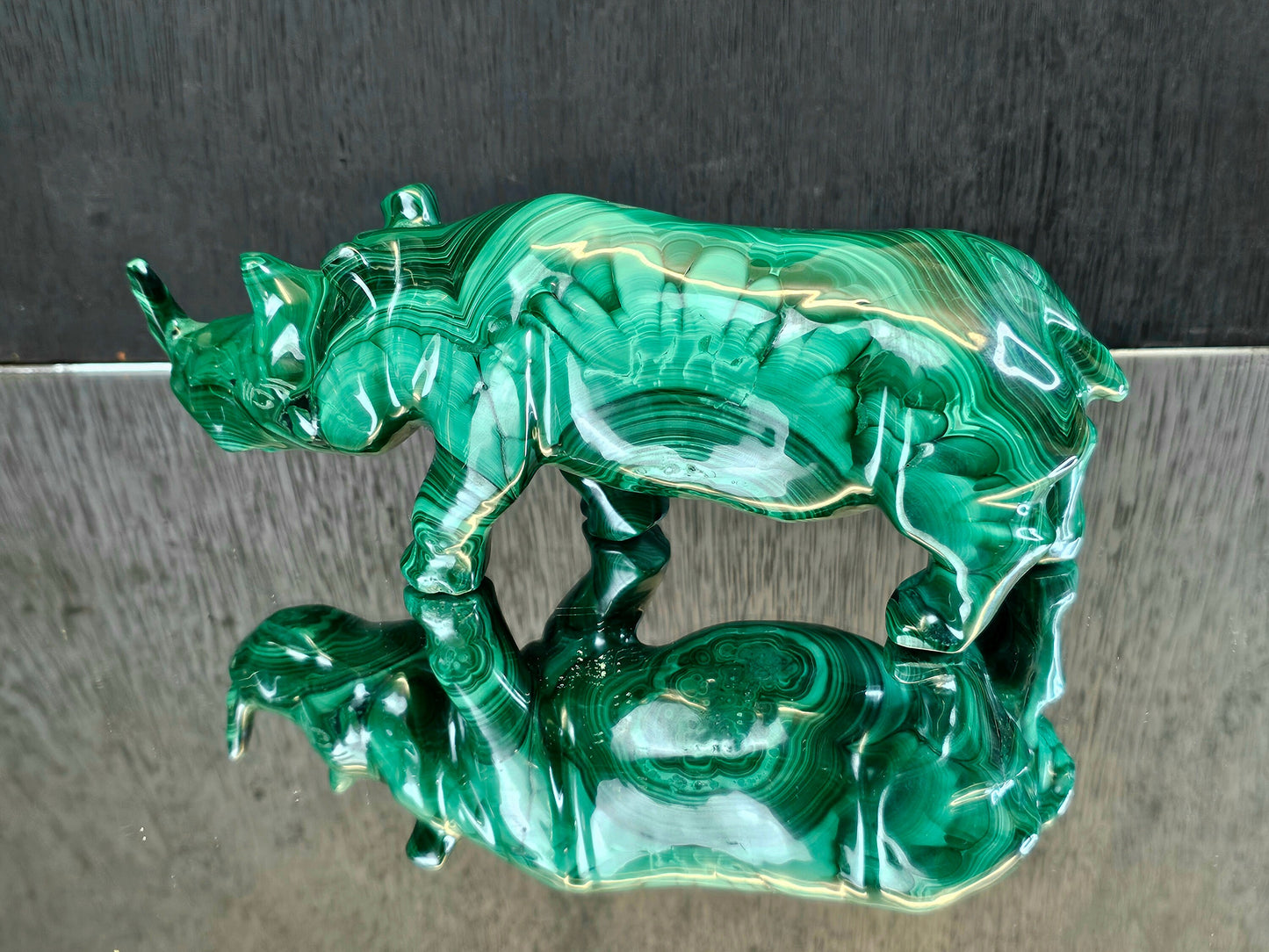 Large Malachite Crystal Rhino Carving  1.3 KG