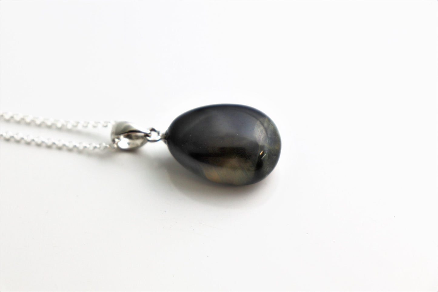 152e) pietersite tigers eye hawks eye crystal necklace pendant + silver chain