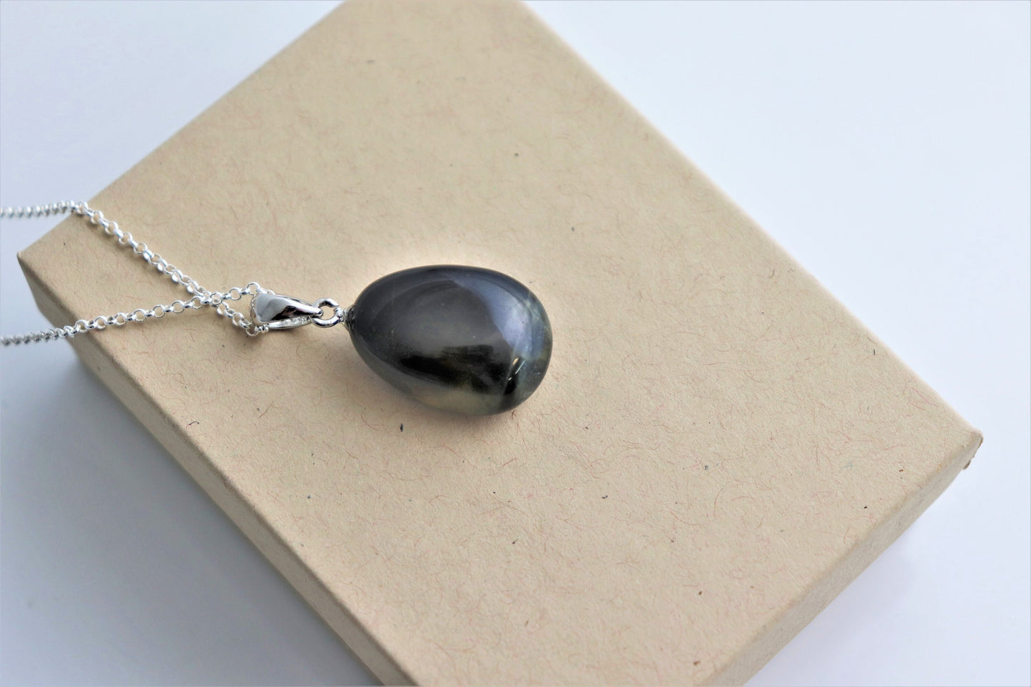152e) pietersite tigers eye hawks eye crystal necklace pendant + silver chain