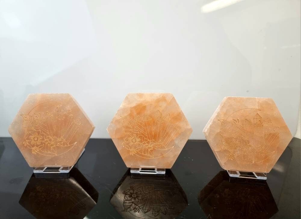 Orange selenite crystal design plate disc circle 10.5 cm