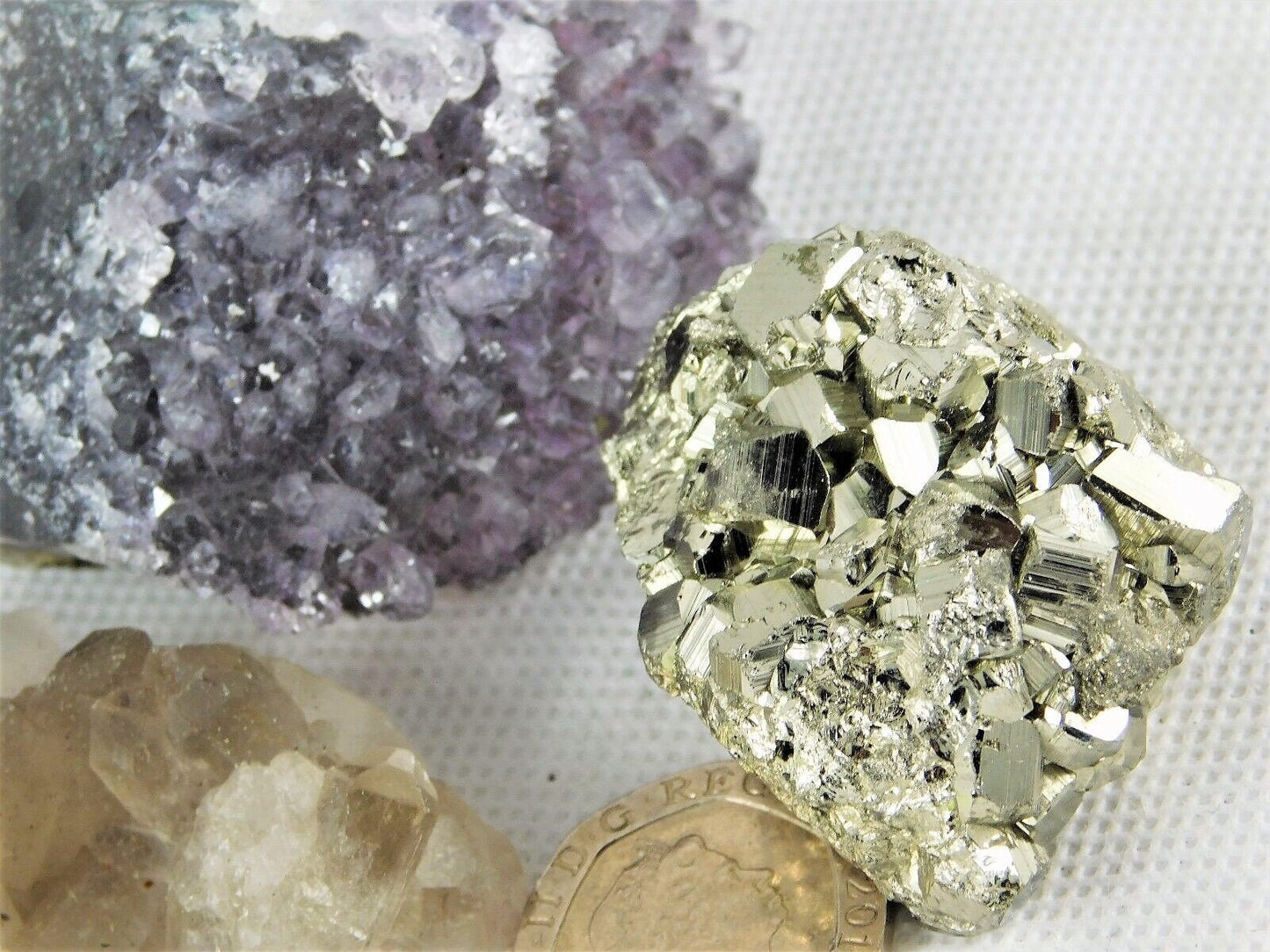 Mixed crystal set - pyrite - smoky quartz - amethyst