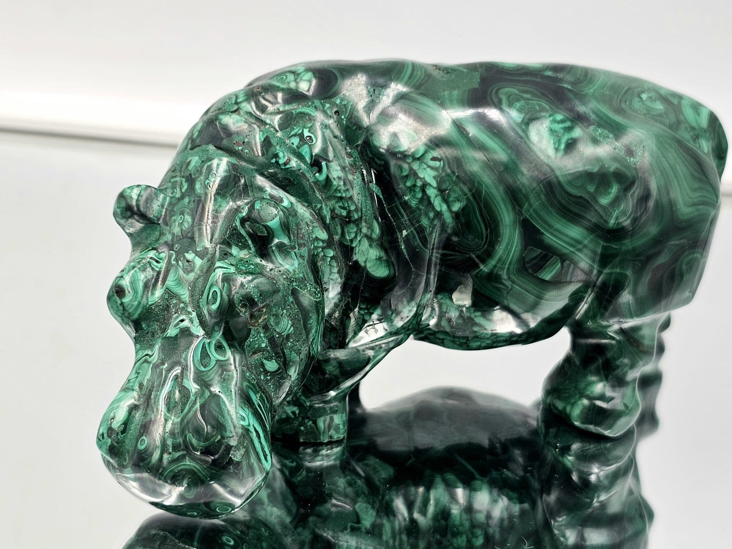 Large Malachite Crystal Hippo Carving  1.32 KG