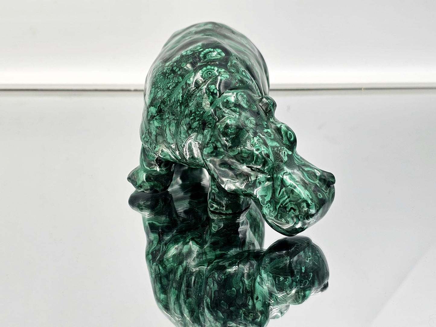 Large Malachite Crystal Hippo Carving  1.32 KG