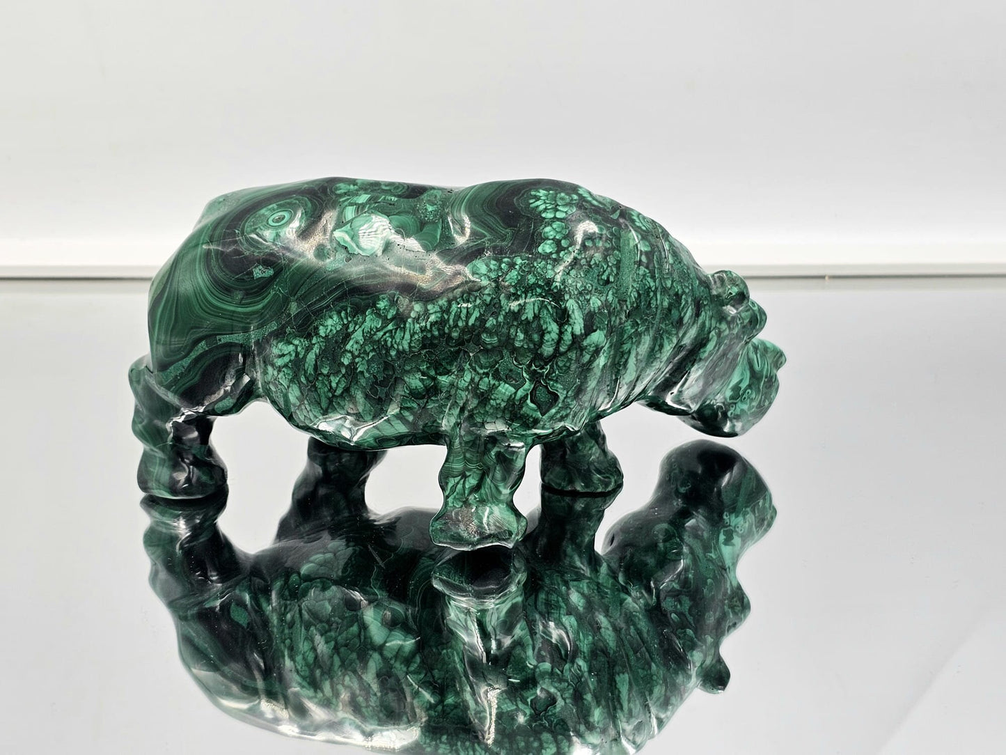 Large Malachite Crystal Hippo Carving  1.32 KG