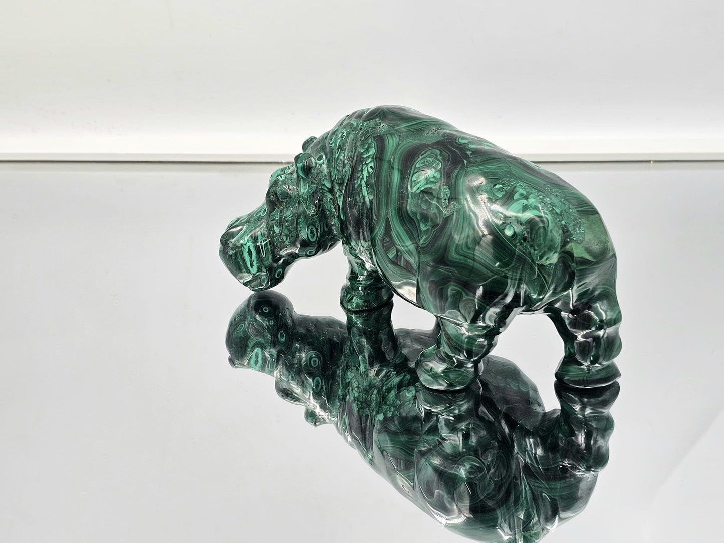 Large Malachite Crystal Hippo Carving  1.32 KG
