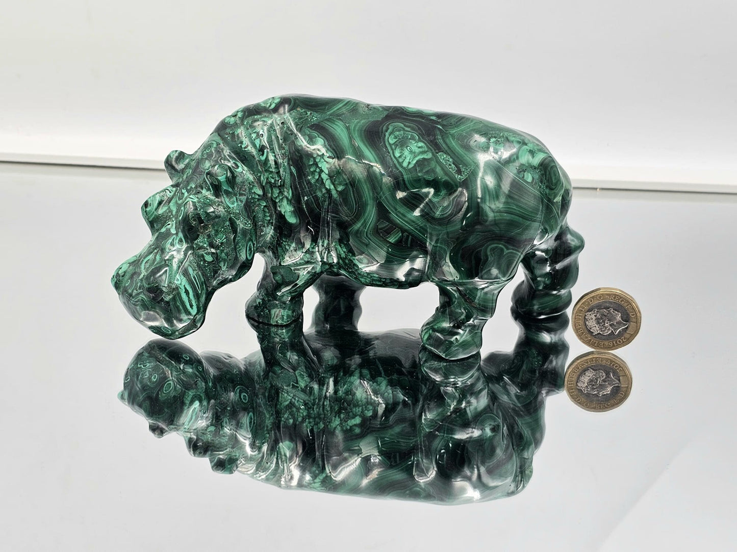 Large Malachite Crystal Hippo Carving  1.32 KG