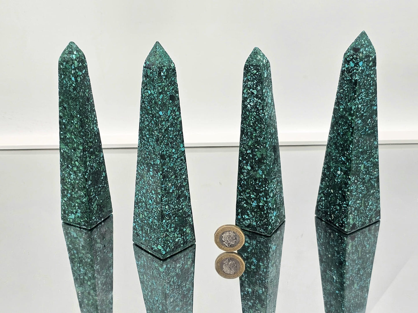 Large Malachite Chrysocolla Obelisk Tower