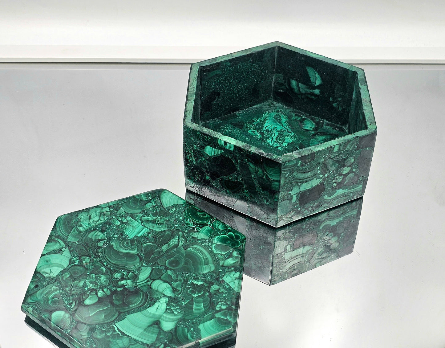 Large Hexagon Malachite Crystal Jewellery Storage Box (#3)