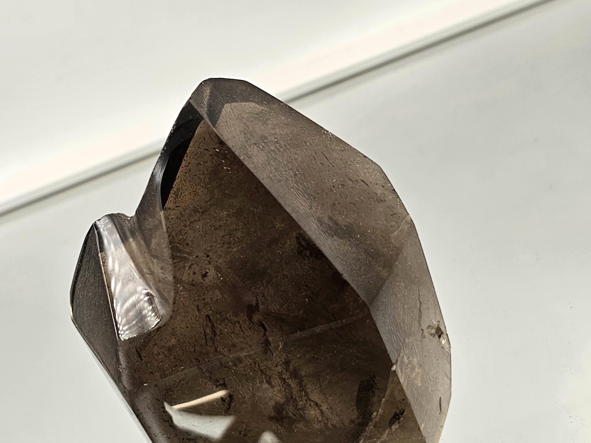 Large smoky quartz crystal bringing warmth and depth to interior design.