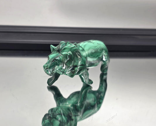 Large Malachite Crystal Tiger Carving (#2)