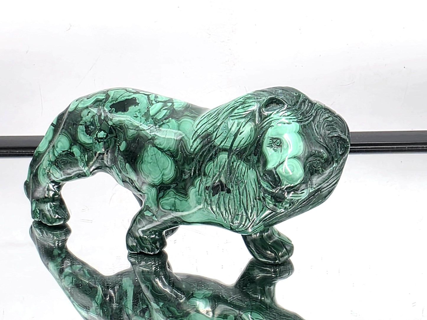 Large Natural Solid Malachite Crystal Lion Carving 1.29KG