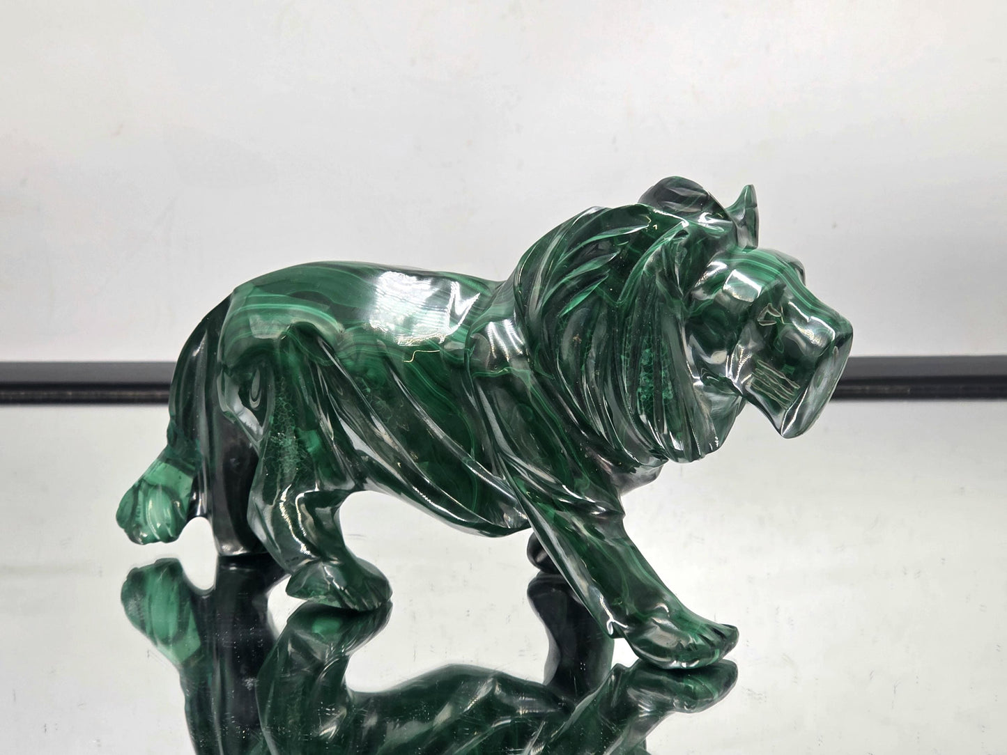 Large Solid Malachite Lion Crystal Carving 1.36KG