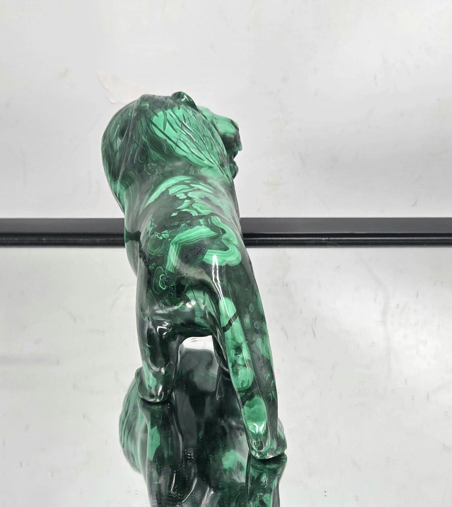 Large Natural Solid Malachite Crystal Lion Carving 1.29KG