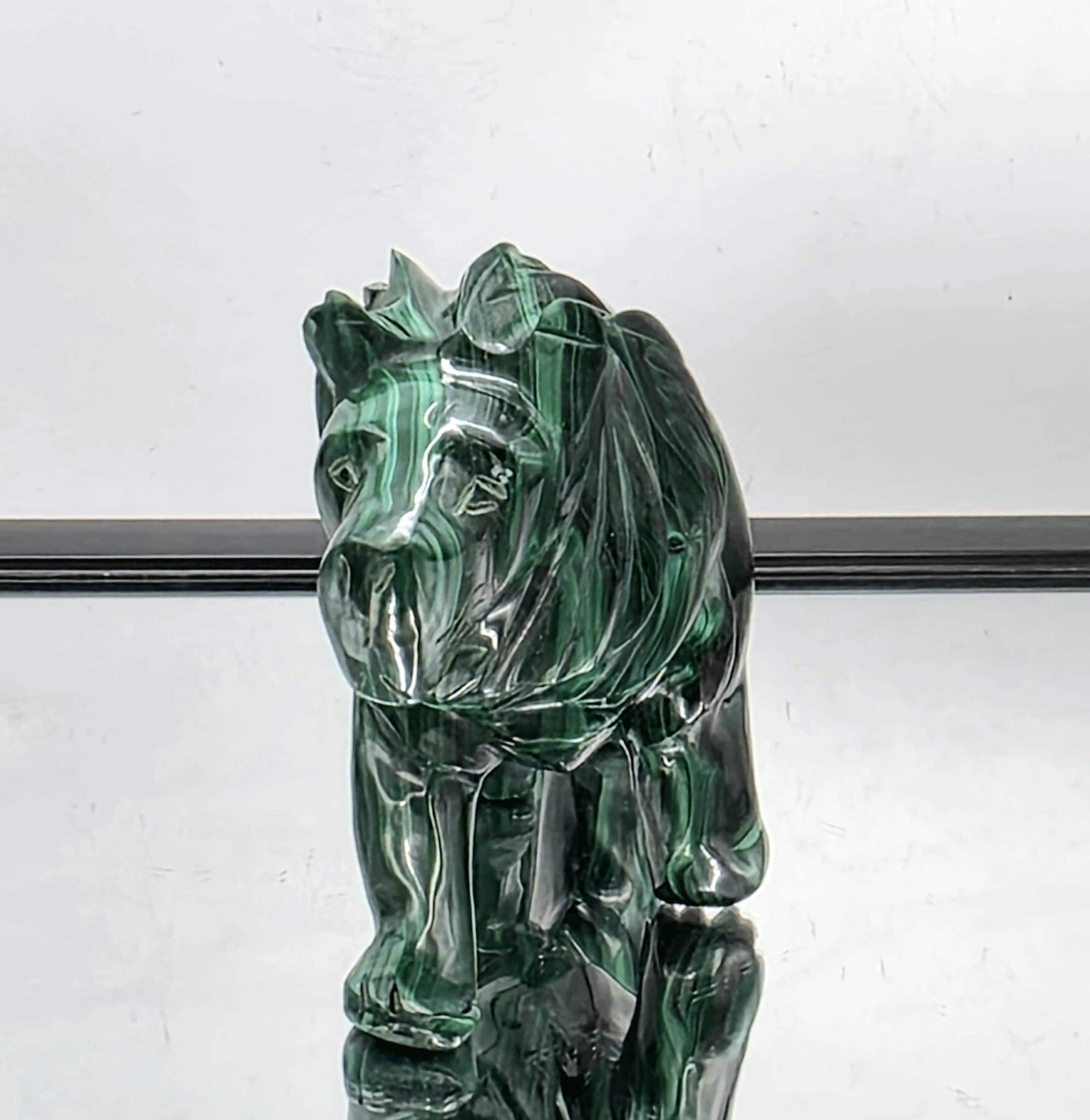 Large Solid Malachite Lion Crystal Carving 1.36KG
