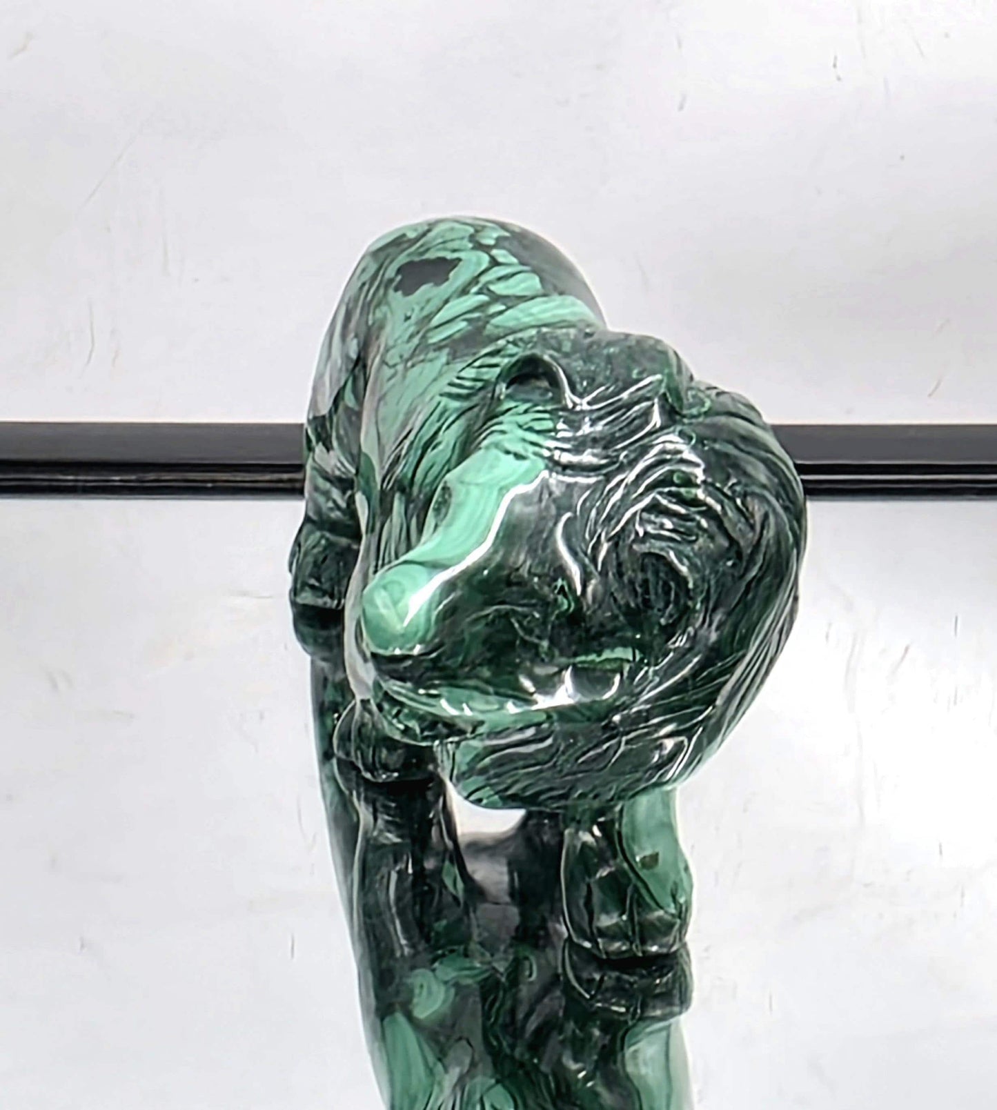 Large Natural Solid Malachite Crystal Lion Carving 1.29KG