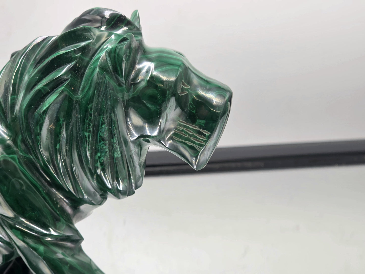 Large Solid Malachite Lion Crystal Carving 1.36KG