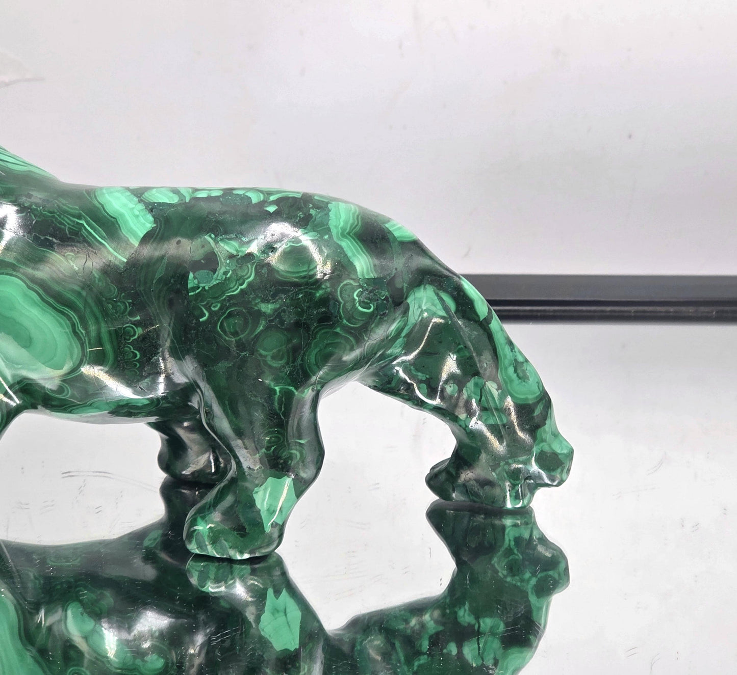 Large Natural Solid Malachite Crystal Lion Carving 1.29KG