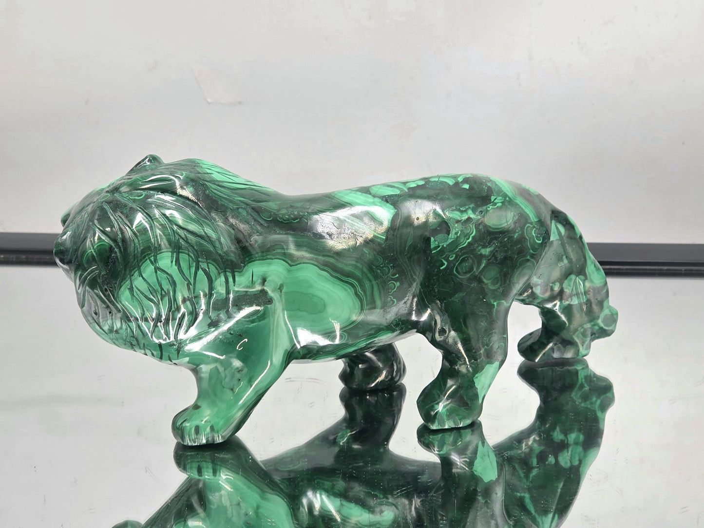 Large Natural Solid Malachite Crystal Lion Carving 1.29KG