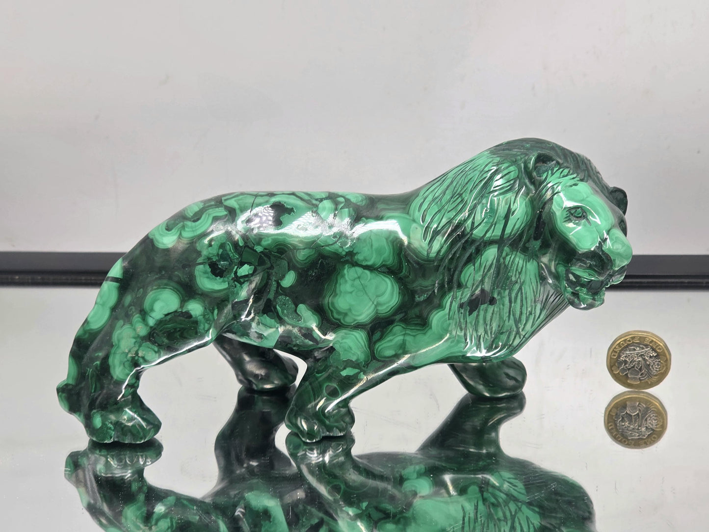 Large Natural Solid Malachite Crystal Lion Carving 1.29KG