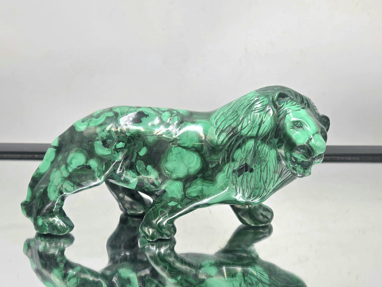 Large Natural Solid Malachite Crystal Lion Carving 1.29KG