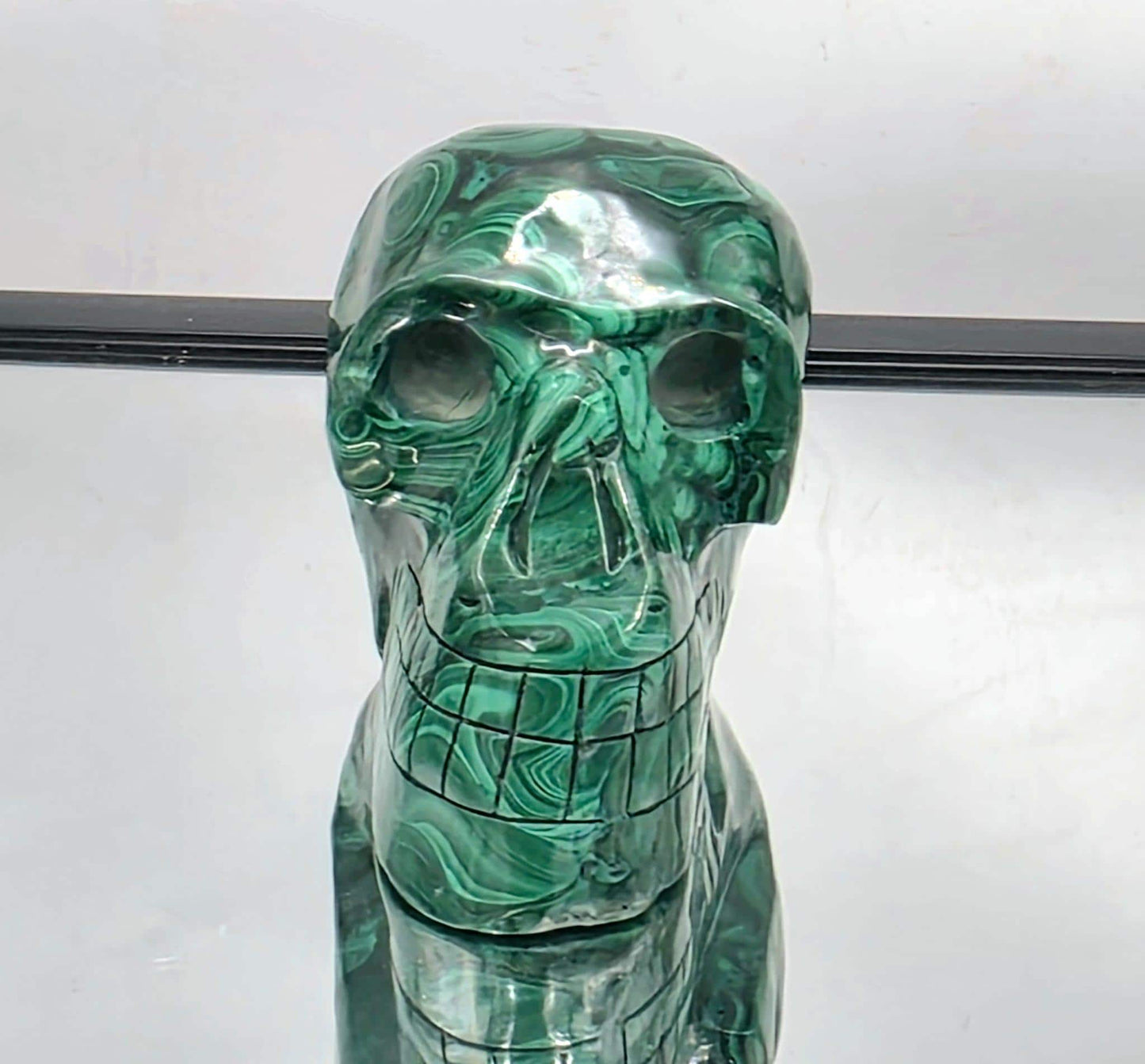 Large Malachite Skull – Polished Crystal Gemstone, Unique Collector Piece, Home Décor,  Statement Display