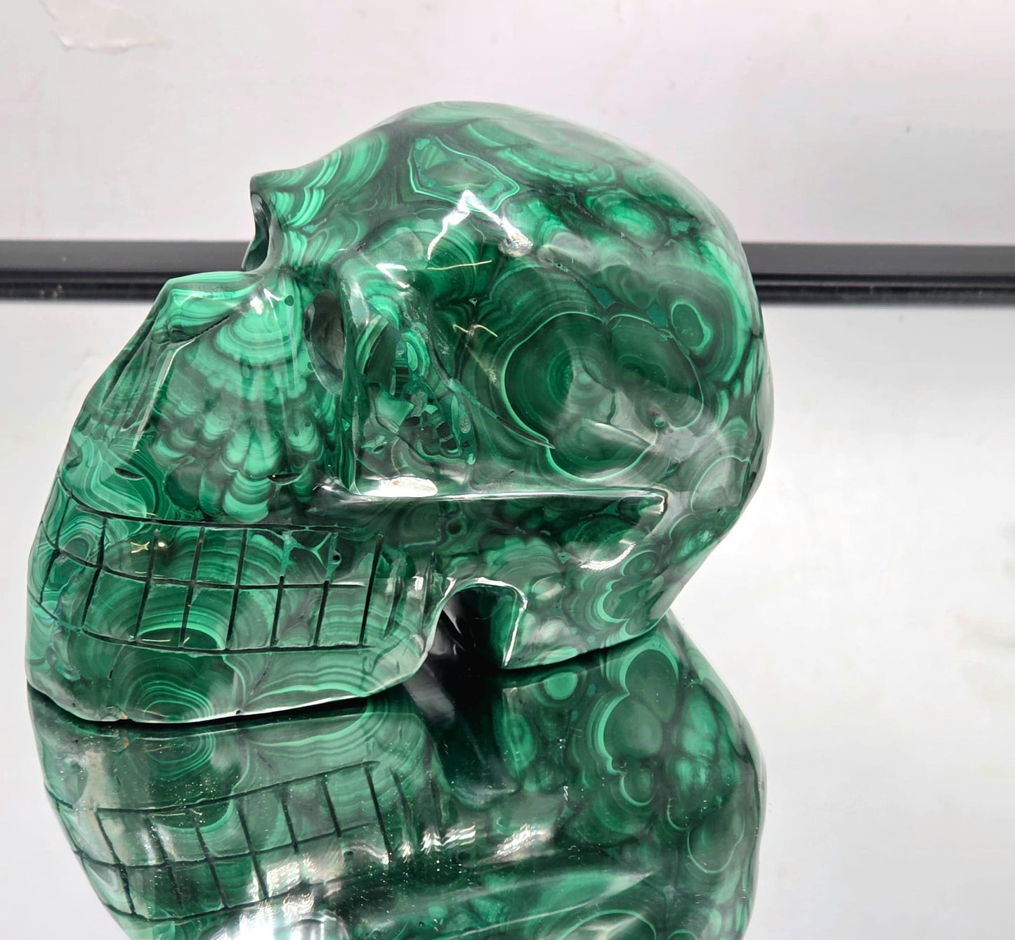 Large Malachite Skull – Polished Crystal Gemstone, Unique Collector Piece, Home Décor,  Statement Display