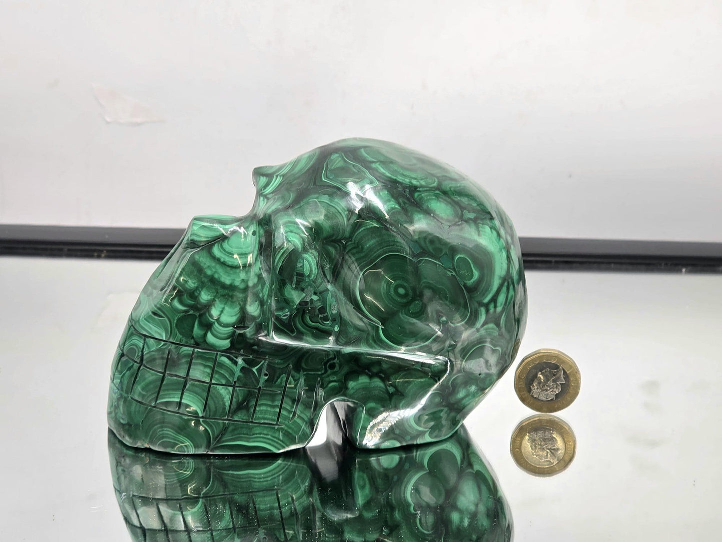 Large Malachite Skull – Polished Crystal Gemstone, Unique Collector Piece, Home Décor,  Statement Display