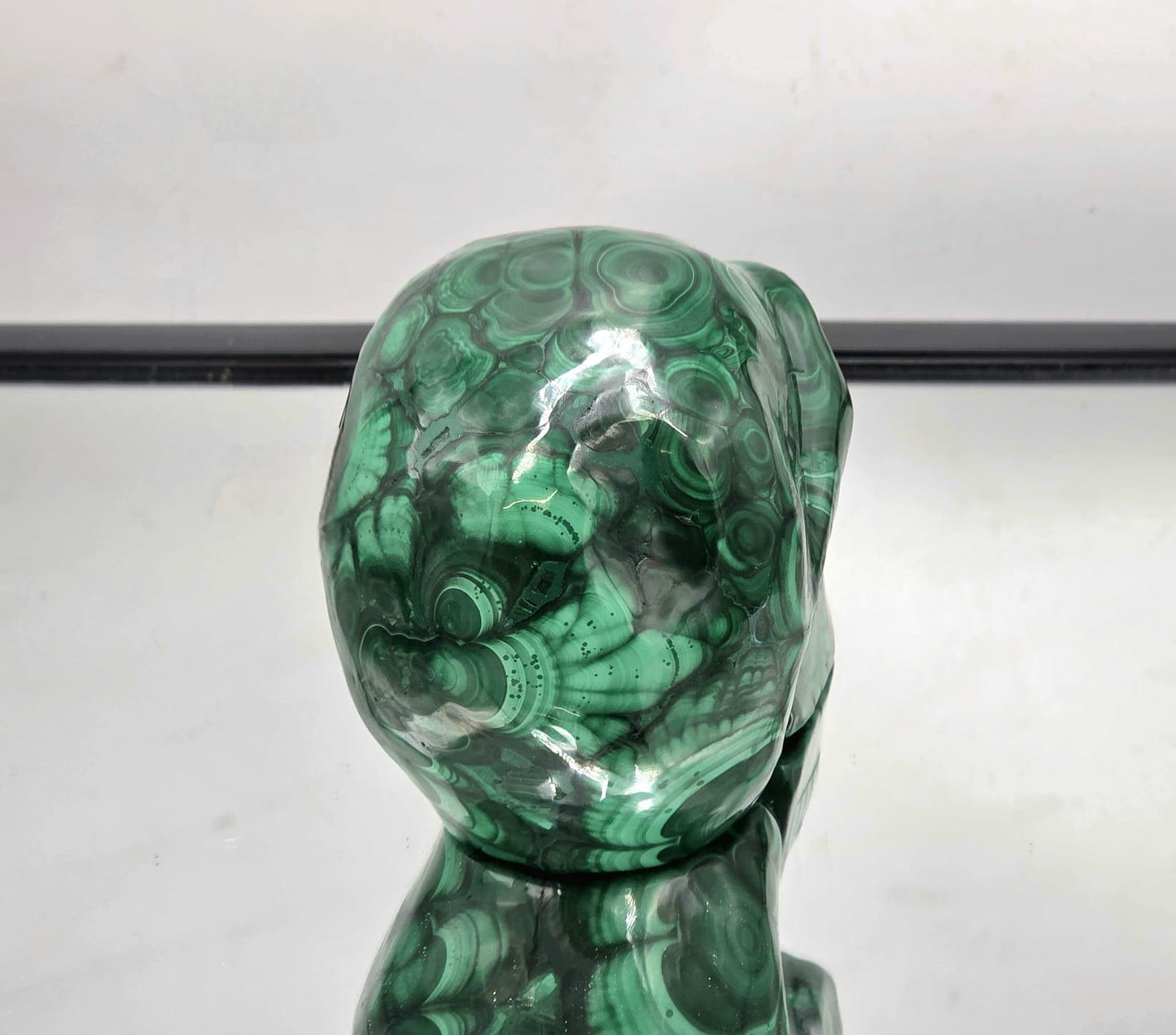 Large Malachite Skull – Polished Crystal Gemstone, Unique Collector Piece, Home Décor,  Statement Display