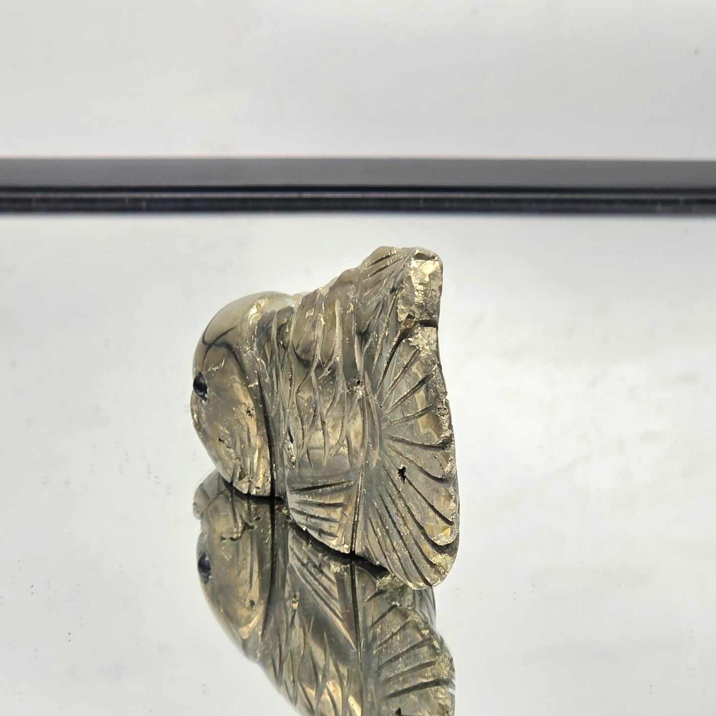 Pyrite Fish Sculpture #12 – Hand-Carved Crystal Animal | Pyrite Healing Stone | Metallic Gold Pyrite Fish Figurine