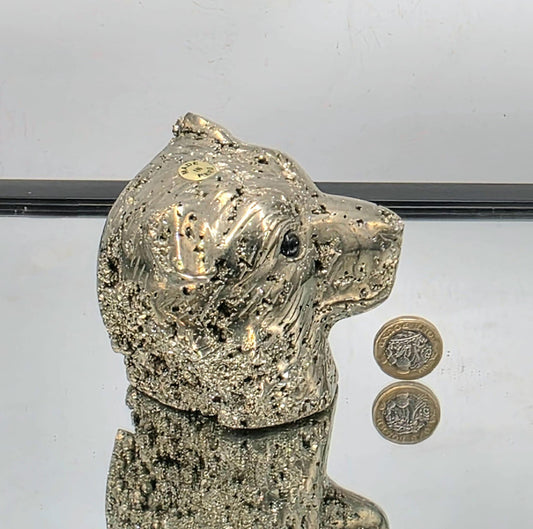 Pyrite Bear Carving #11 – Handcrafted Crystal Animal | Pyrite Healing Stone Sculpture | Metallic Pyrite Bear Decor Gift