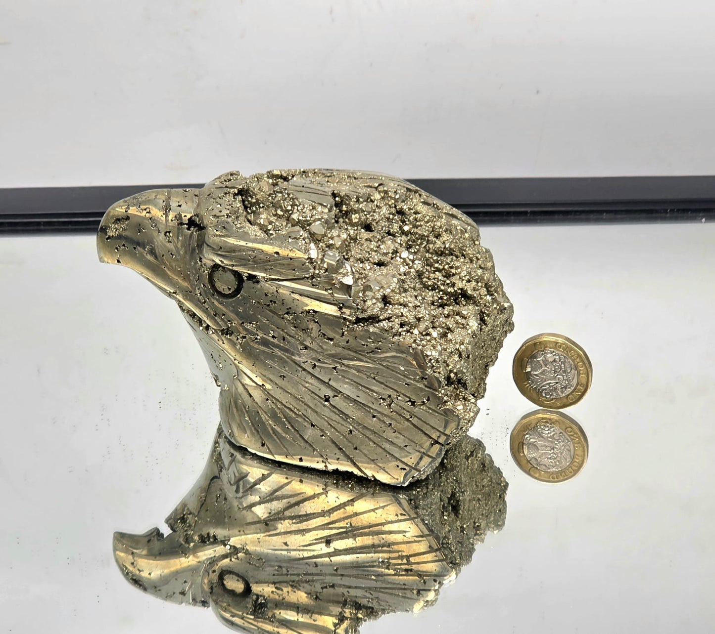 Large Pyrite Eagle Sculpture #10– Hand-Carved Crystal Bird | Pyrite Animal Carving | Natural Pyrite Eagle Decor