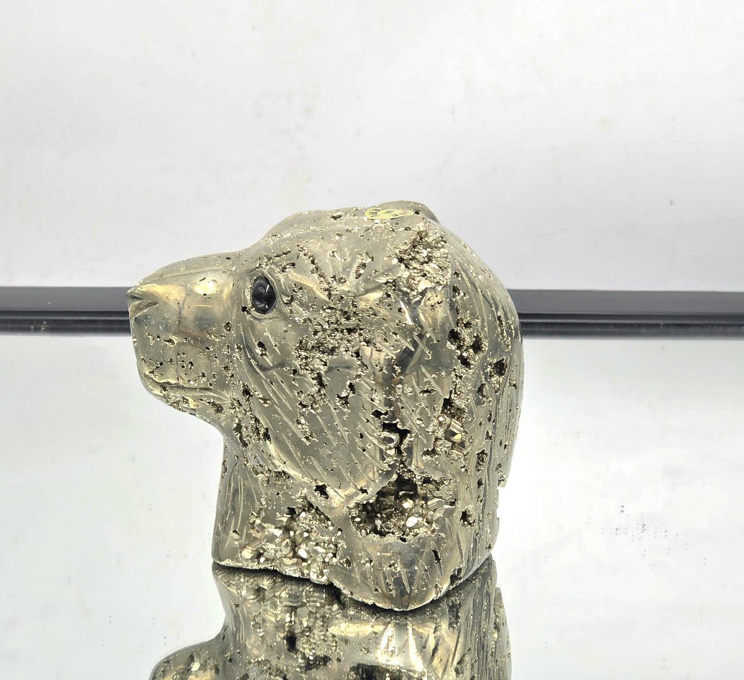 Pyrite Bear Carving #11 – Handcrafted Crystal Animal | Pyrite Healing Stone Sculpture | Metallic Pyrite Bear Decor Gift
