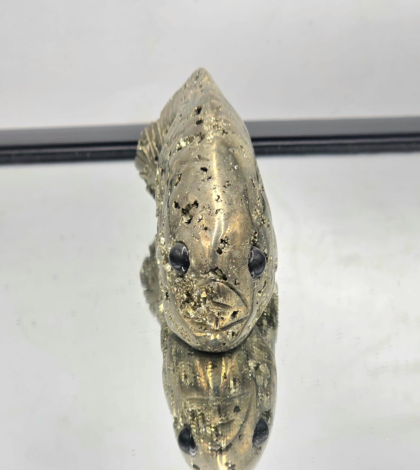 Pyrite Fish Sculpture #9 – Hand-Carved Crystal Animal | Pyrite Healing Stone | Metallic Gold Pyrite Fish Figurine