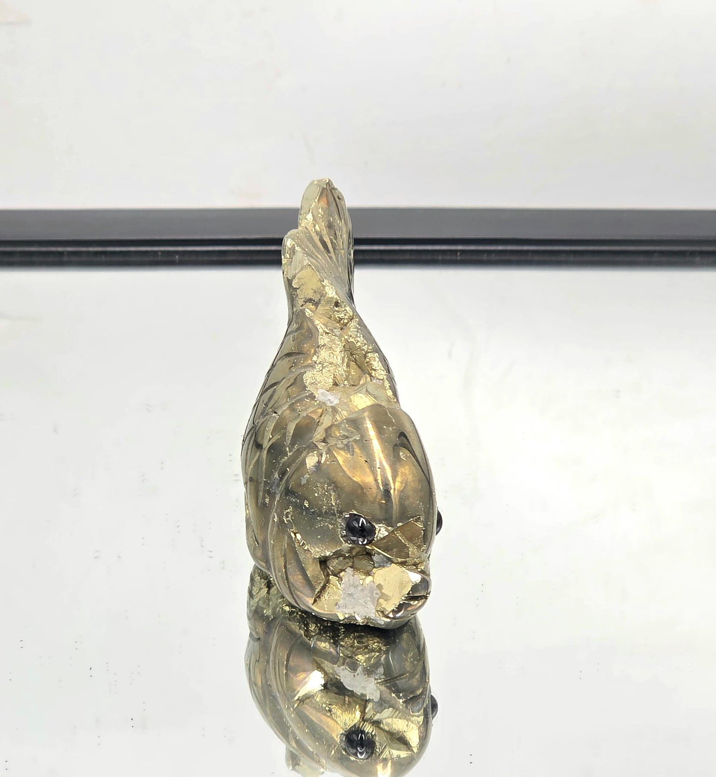 Pyrite Fish Sculpture #12 – Hand-Carved Crystal Animal | Pyrite Healing Stone | Metallic Gold Pyrite Fish Figurine