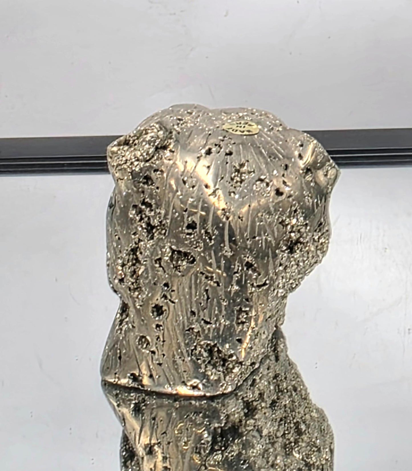 Pyrite Bear Carving #11 – Handcrafted Crystal Animal | Pyrite Healing Stone Sculpture | Metallic Pyrite Bear Decor Gift