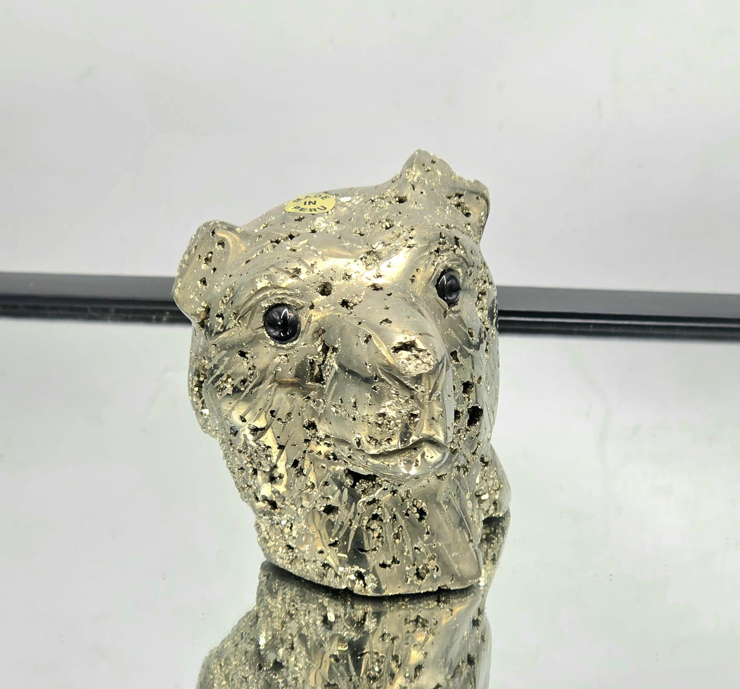 Pyrite Bear Carving #11 – Handcrafted Crystal Animal | Pyrite Healing Stone Sculpture | Metallic Pyrite Bear Decor Gift