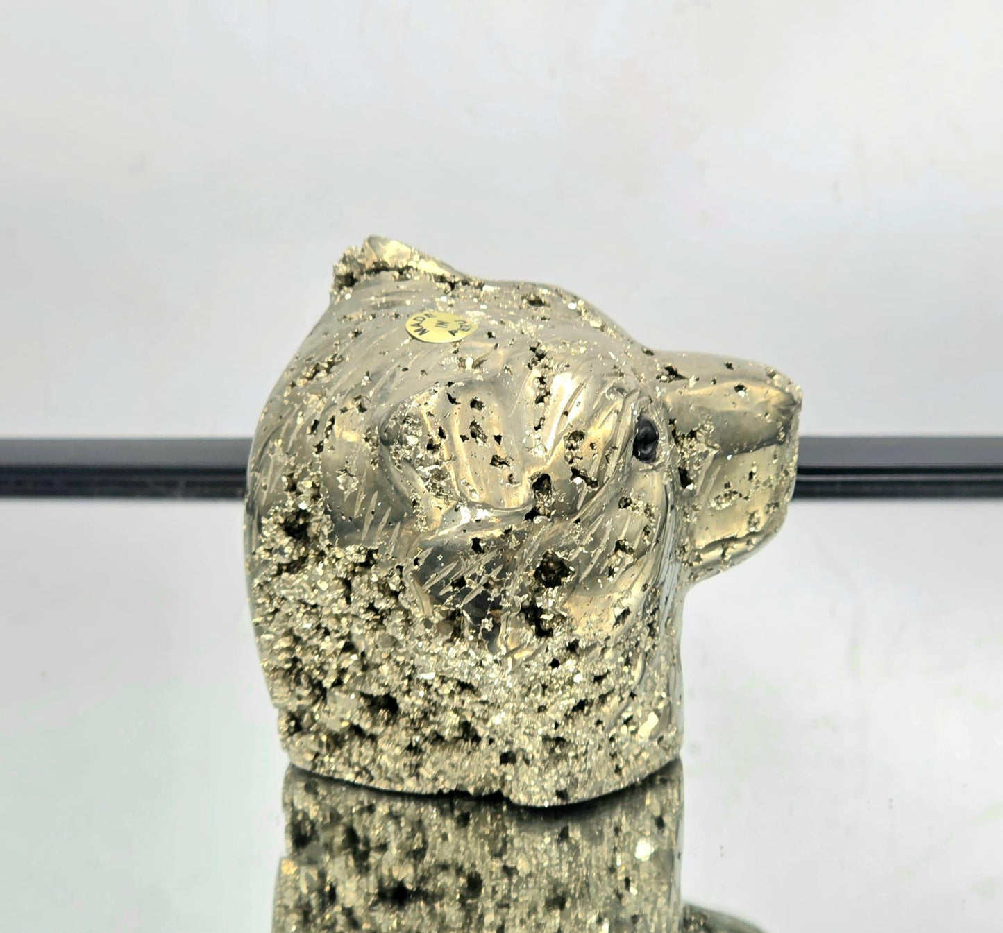 Pyrite Bear Carving #11 – Handcrafted Crystal Animal | Pyrite Healing Stone Sculpture | Metallic Pyrite Bear Decor Gift